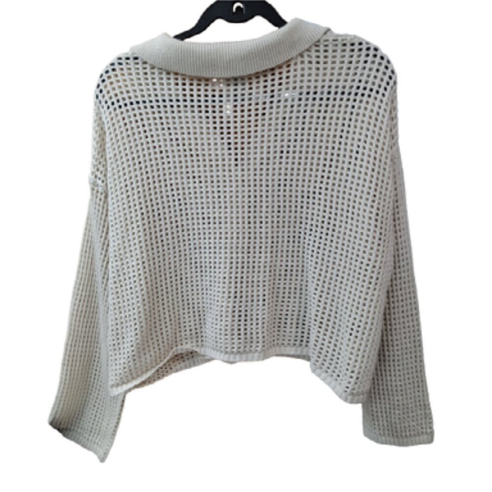 Boho Ivory Open Knit Long Sleeve Cardigan Sz M - Picture 5 of 5